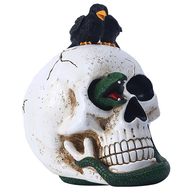 Halloween Green Snake Crow White Skull Ornament