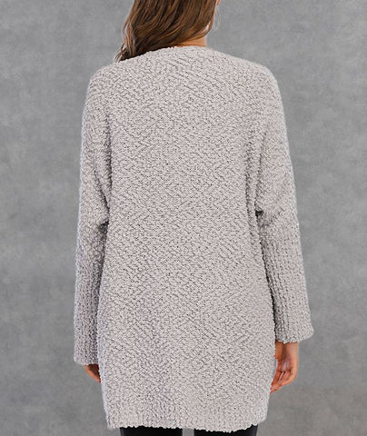 Winter new plus size knitted double pocket cardigan mid length sweater