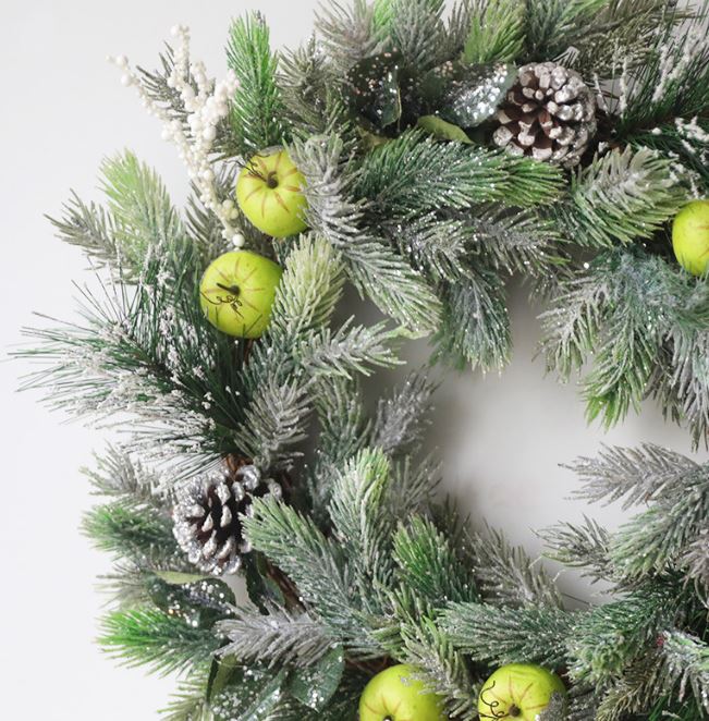American style green apple door hanging Christmas wreath