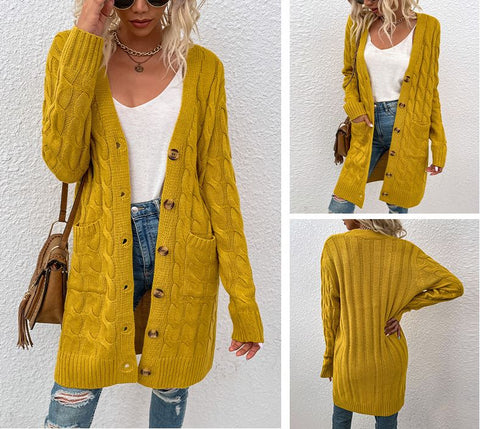 Autumn and winter long button up cardigan