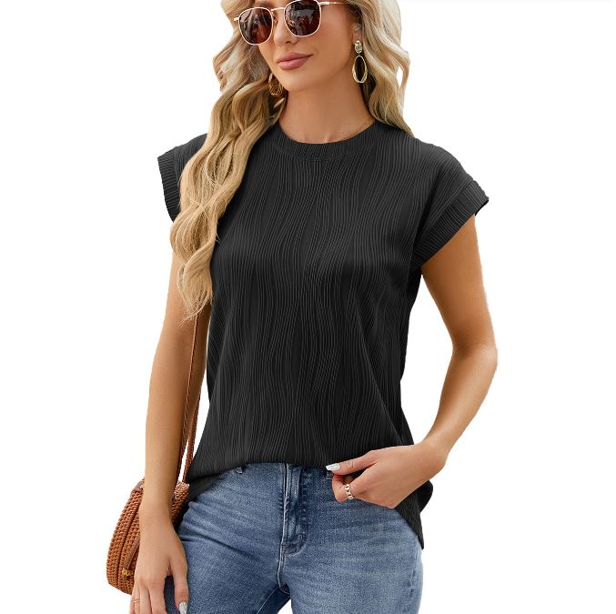 Summer new solid color round neck loose short sleeved T-shirt top