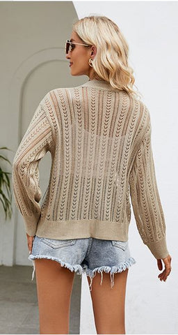 2024 temperament hollow V-neck knitted sweater