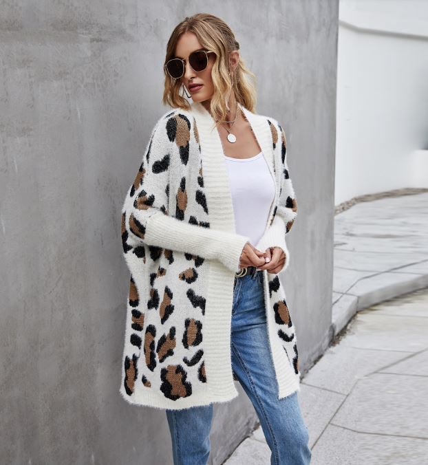 Large cardigan leopard print knit sweater