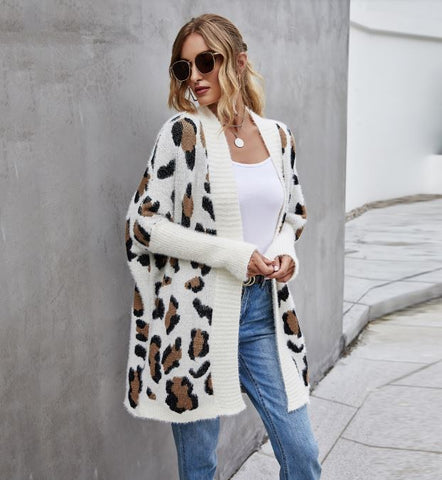 Large cardigan leopard print knit sweater