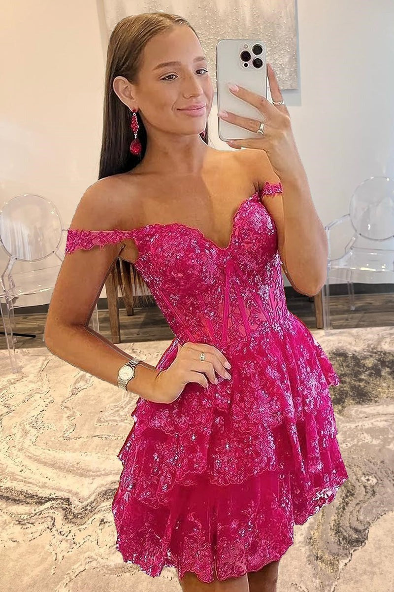 A-Line Sweetheart Tiered Short Homecoming Dress