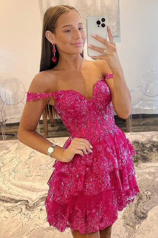 A-Line Sweetheart Tiered Short Homecoming Dress