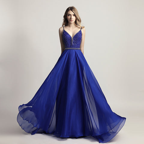 Elegant Light Pink Spaghetti Strap V - Neck Gown with Embroidered Bodice and Flowing Tulle Prom Dress,LX466
