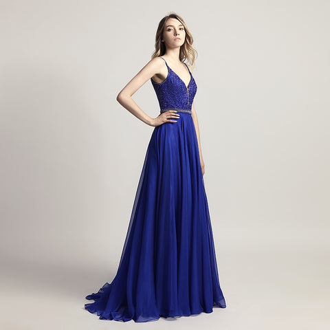Elegant Light Pink Spaghetti Strap V - Neck Gown with Embroidered Bodice and Flowing Tulle Prom Dress,LX466