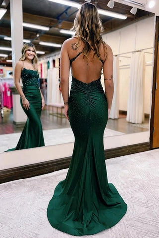 Long Mermaid Spaghetti Straps  Prom Dress with Appliques
