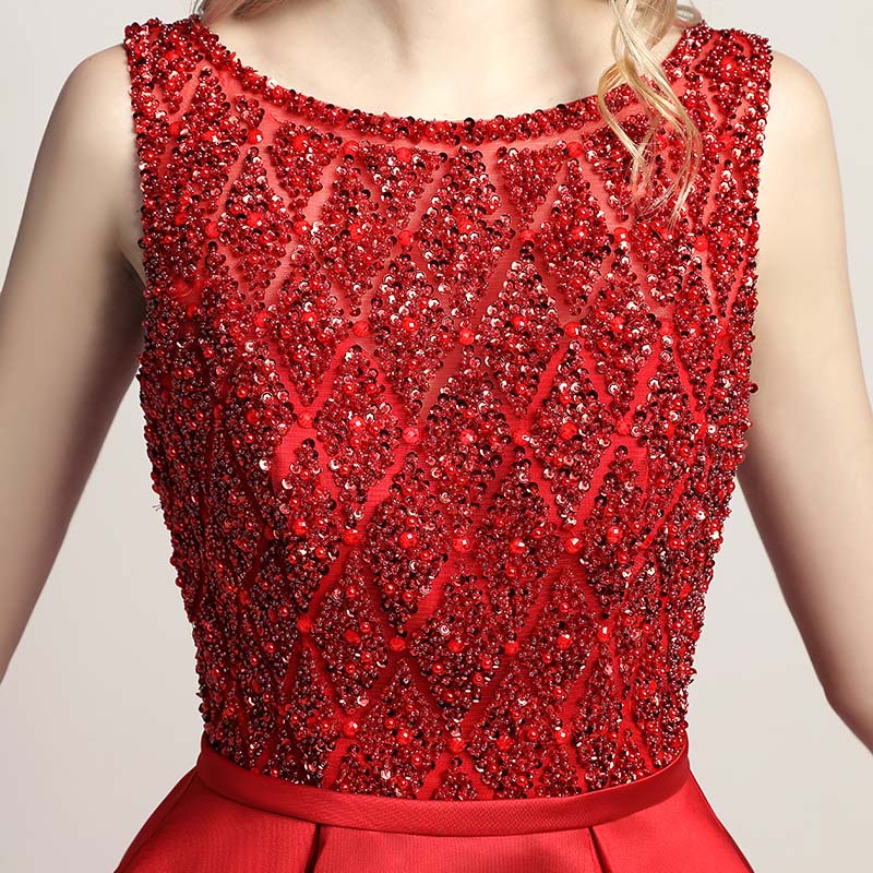 Glamorous Red Sleeveless A - Line Ball Gown with Embroidered Bodice  Prom Dress,LX443
