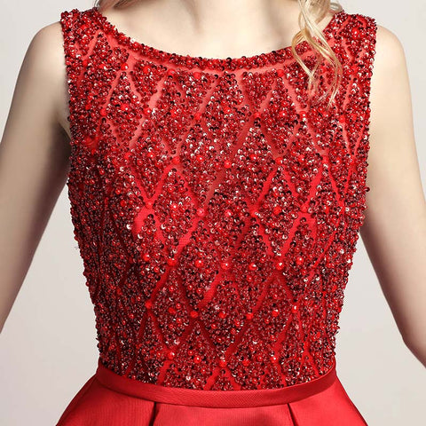 Glamorous Red Sleeveless A - Line Ball Gown with Embroidered Bodice  Prom Dress,LX443