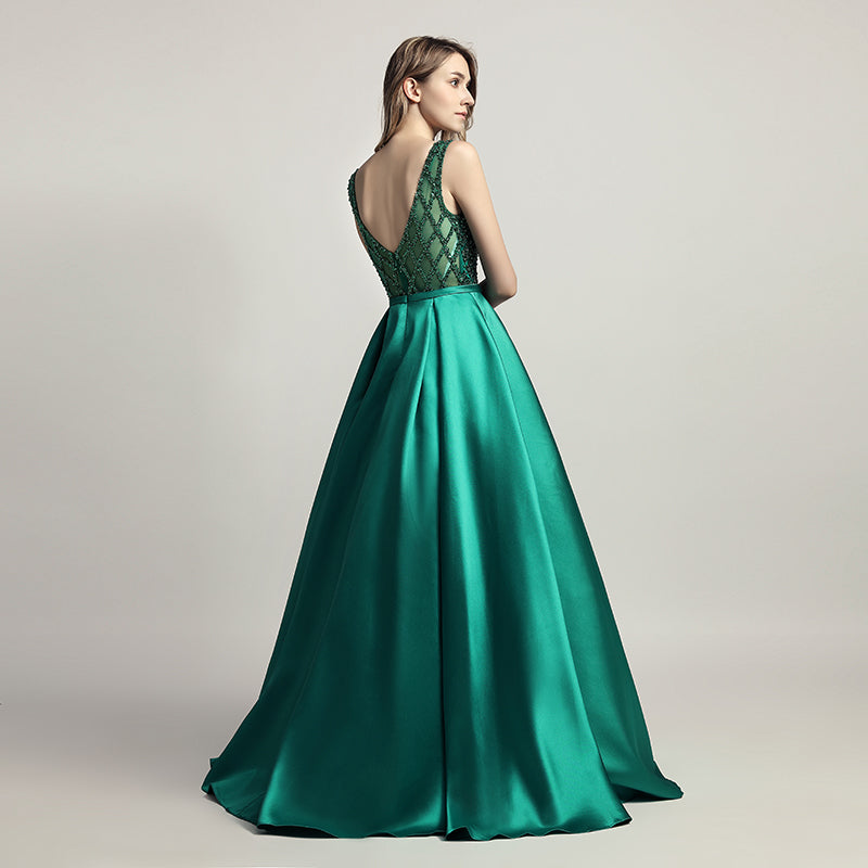 Glamorous Red Sleeveless A - Line Ball Gown with Embroidered Bodice  Prom Dress,LX443