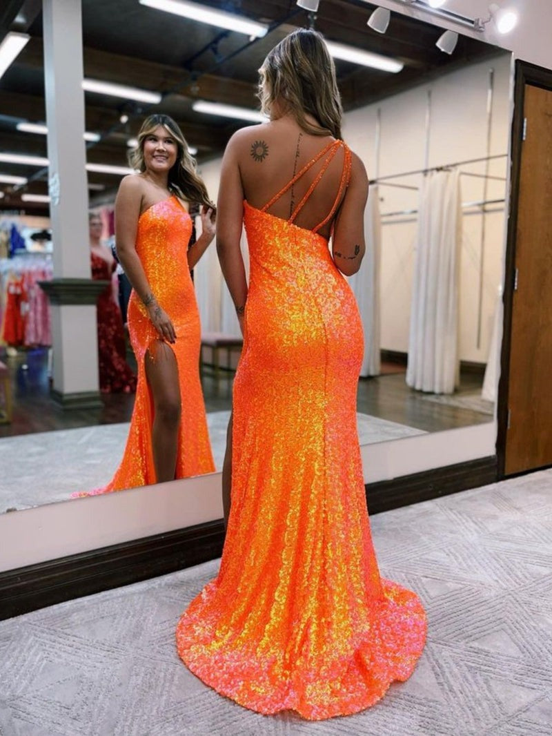 One-Shoulder Sequins Mermaid  Prom Dress With Tassels