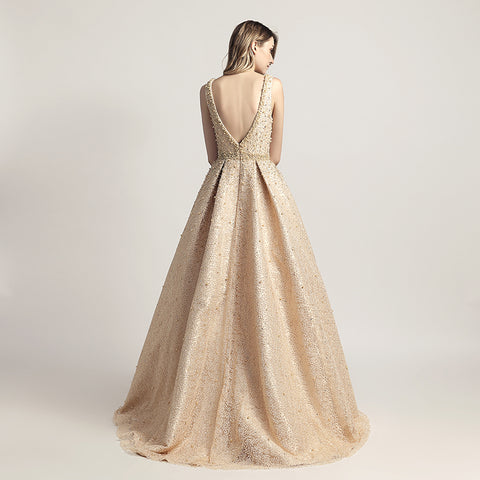 Stunning Light Blue Sleeveless V - Neck Ball Gown Prom Dress with Sparkling Embellishments ,LX442