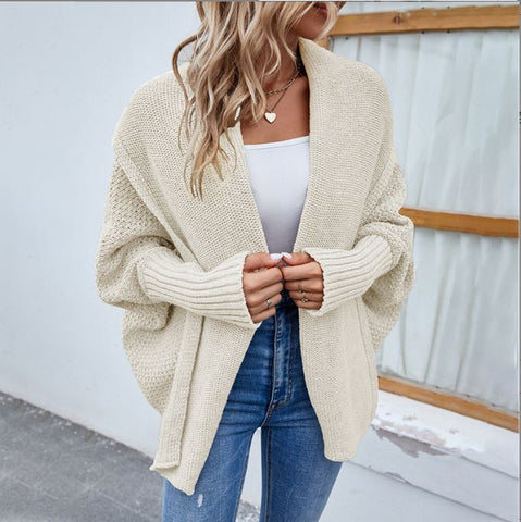 Autumn and Winter New Women's Solid Color Bat Sleeve Cardigan Coat