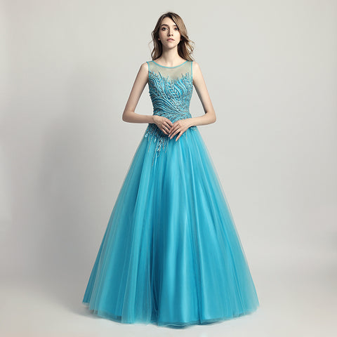 Elegant Pink Tulle Prom Dress with Delicate Embroidered Bodice - Sleeveless & Flowing Gown ,LX425