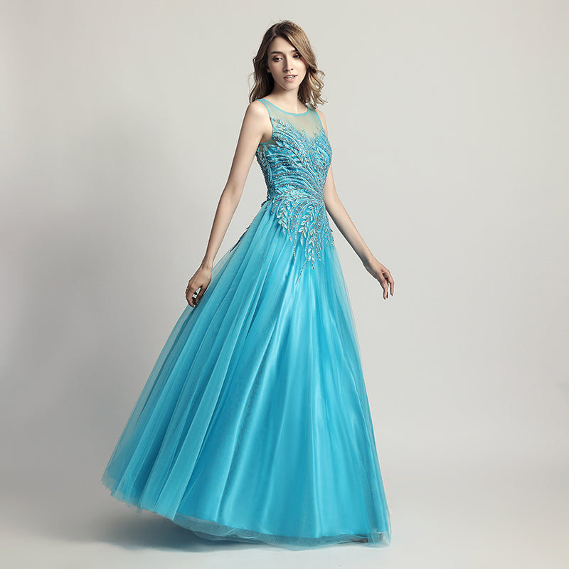Elegant Pink Tulle Prom Dress with Delicate Embroidered Bodice - Sleeveless & Flowing Gown ,LX425