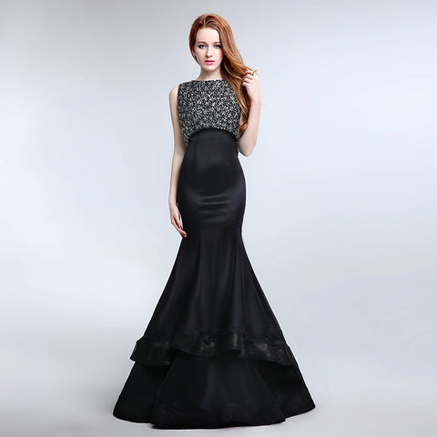 Glamorous Sleeveless Black Mermaid Gown with Sparkling Embellished Bodice Prom Dress,LX168