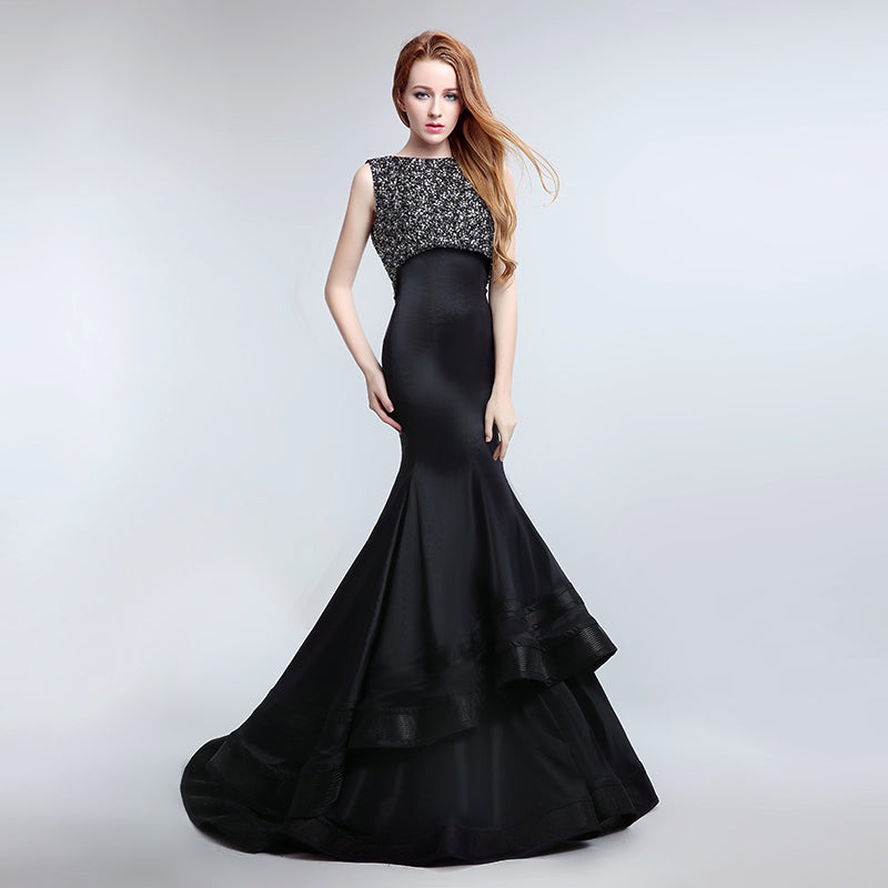 Glamorous Sleeveless Black Mermaid Gown with Sparkling Embellished Bodice Prom Dress,LX168