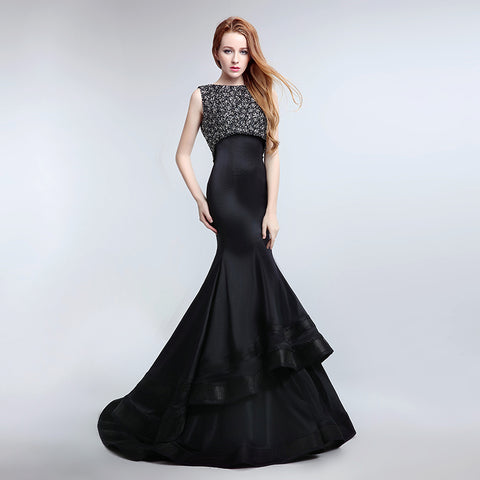Glamorous Sleeveless Black Mermaid Gown with Sparkling Embellished Bodice Prom Dress,LX168