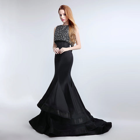 Glamorous Sleeveless Black Mermaid Gown with Sparkling Embellished Bodice Prom Dress,LX168