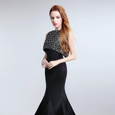 Glamorous Sleeveless Black Mermaid Gown with Sparkling Embellished Bodice Prom Dress,LX168
