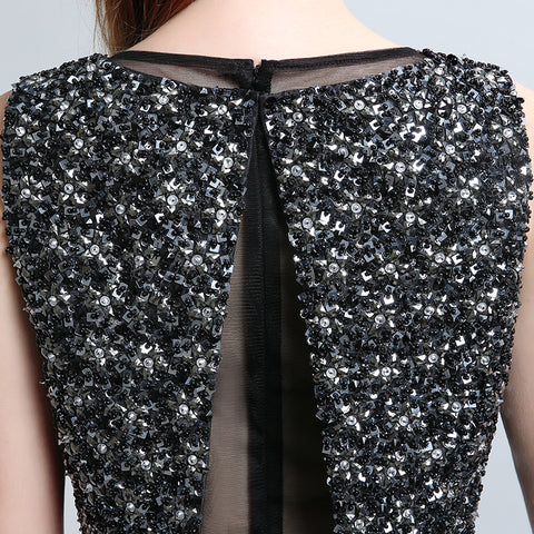 Glamorous Sleeveless Black Mermaid Gown with Sparkling Embellished Bodice Prom Dress,LX168