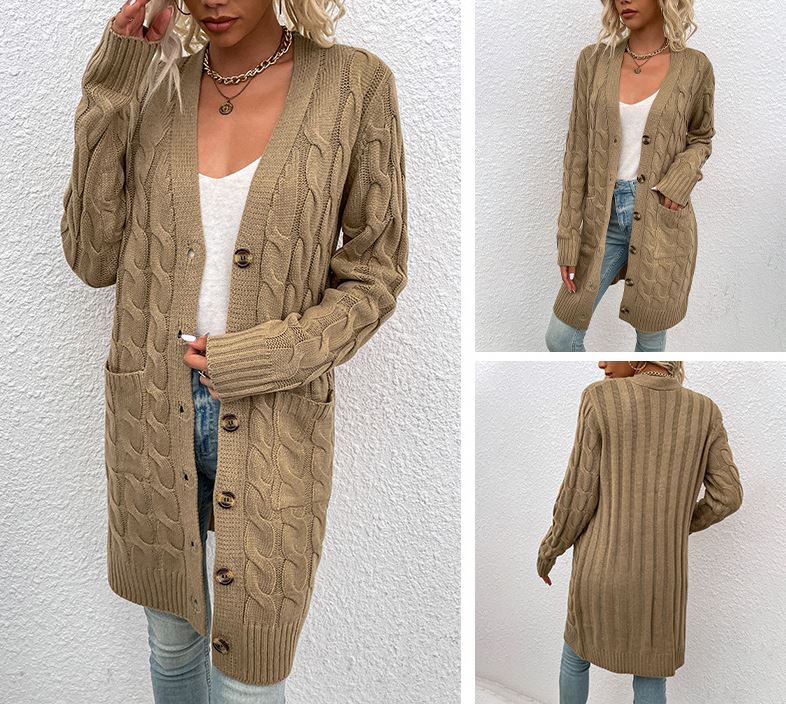 Autumn and winter long button up cardigan