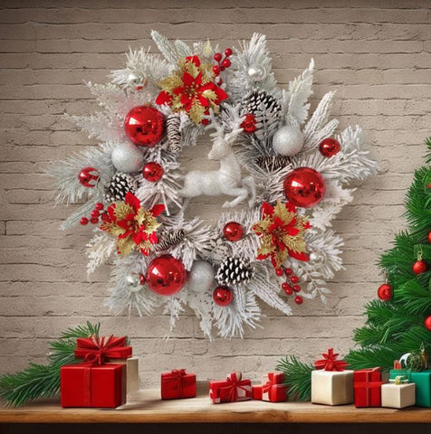 Christmas Deer Plush Flower Wreath
