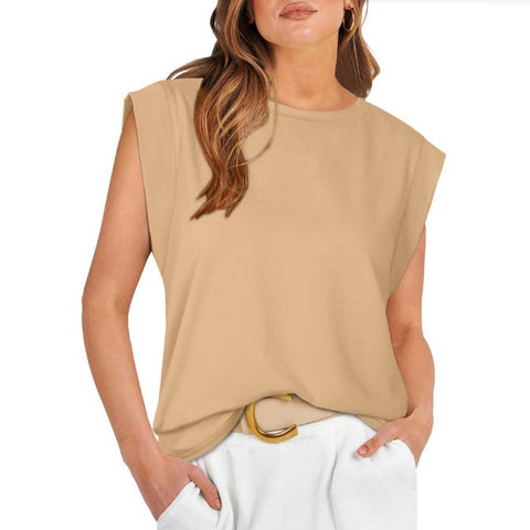 Spring and summer round neck loose short sleeved striped women's vest