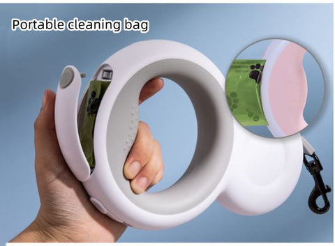 Multi functional pet automatic retractable traction rope with night light and garbage bag