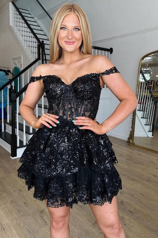 A-Line Sweetheart Tiered Short Homecoming Dress
