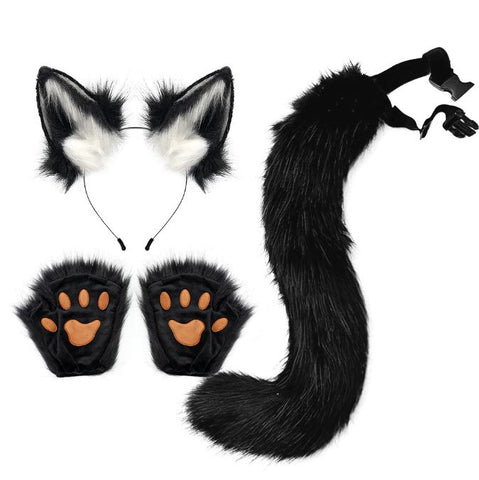 Halloween Set Beast Claw Simulation Plush Fox Ear Hair Hoop Beast Ear Tail COS Accessory