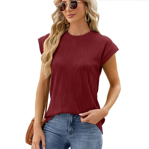 Summer new solid color round neck loose short sleeved T-shirt top