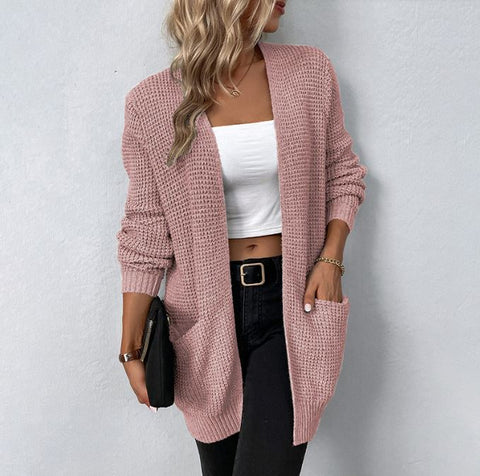 Solid color knitted sweater jacket
