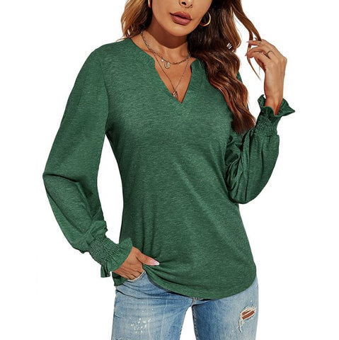 New V-neck patchwork loose autumn solid color top