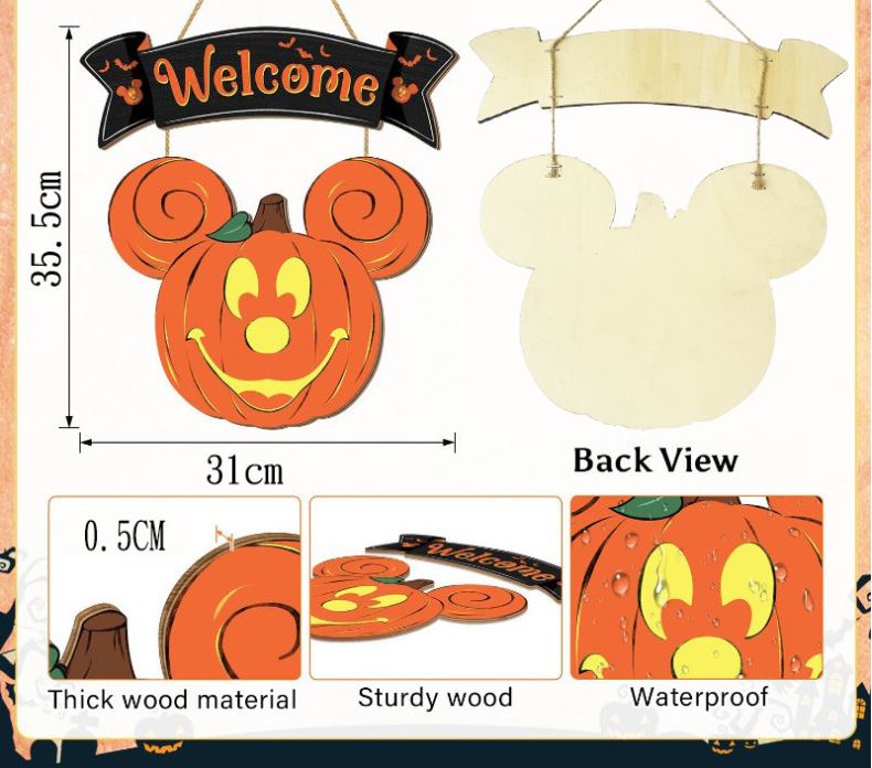 Halloween Wooden Mouse Head Pumpkin Door Decoration