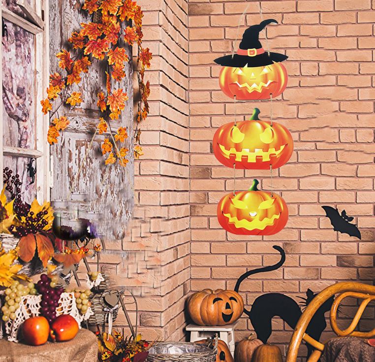 Halloween Wooden Pumpkin Bat Courtyard Wall Pendant Decoration Arts and Crafts