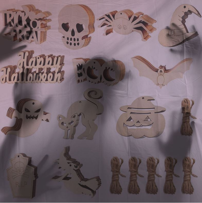 DIY new Halloween atmosphere decoration wooden hanging pendant