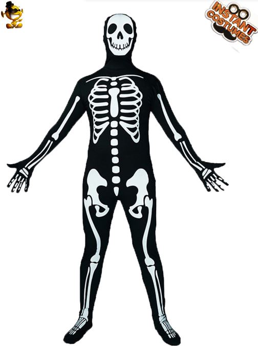 Men's horror skull and ghost bone jumpsuit Halloween party performance outfit