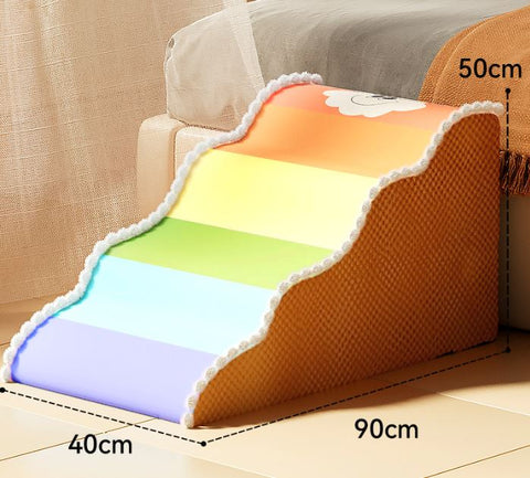 Cute Rainbow Cloud Waterproof Small Dog Bed Sofa Steps Detachable Stairs