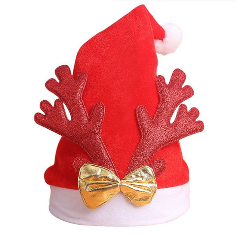 Adult Golden Velvet Antlers Christmas Hat