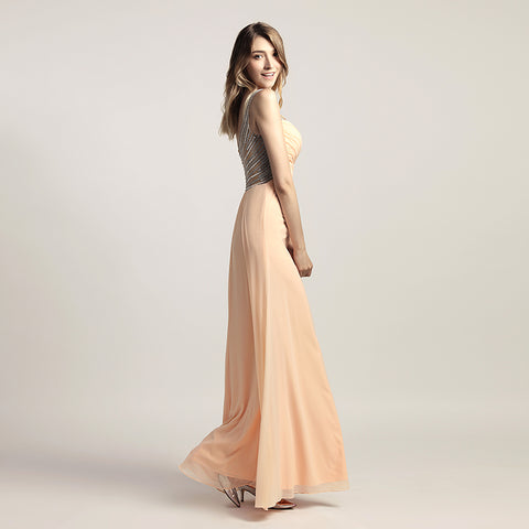 Graceful Champagne Spaghetti Strap V - Neck Ruched Gown Prom Dress,LX467