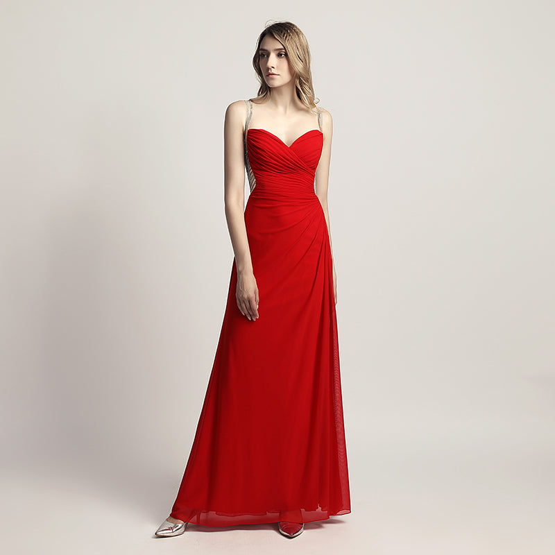 Graceful Champagne Spaghetti Strap V - Neck Ruched Gown Prom Dress,LX467