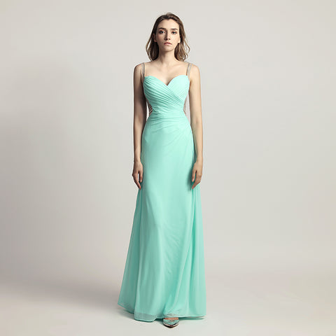Graceful Champagne Spaghetti Strap V - Neck Ruched Gown Prom Dress,LX467