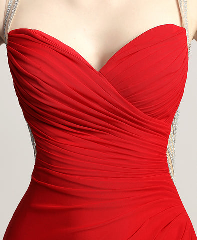 Graceful Champagne Spaghetti Strap V - Neck Ruched Gown Prom Dress,LX467