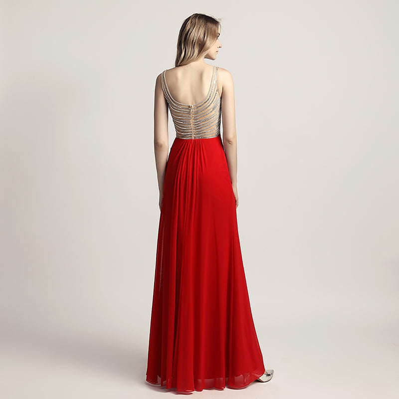 Graceful Champagne Spaghetti Strap V - Neck Ruched Gown Prom Dress,LX467