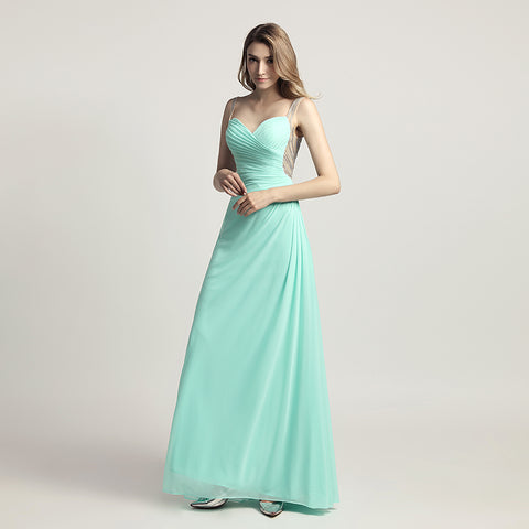 Graceful Champagne Spaghetti Strap V - Neck Ruched Gown Prom Dress,LX467