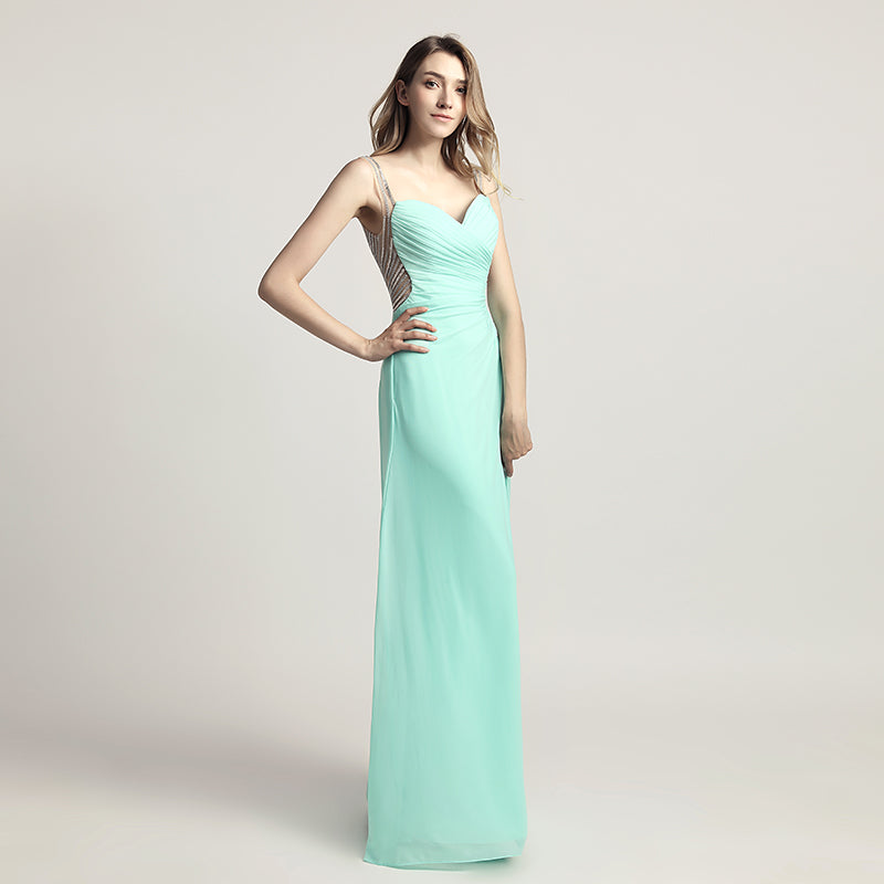 Graceful Champagne Spaghetti Strap V - Neck Ruched Gown Prom Dress,LX467
