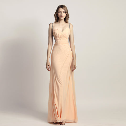 Graceful Champagne Spaghetti Strap V - Neck Ruched Gown Prom Dress,LX467